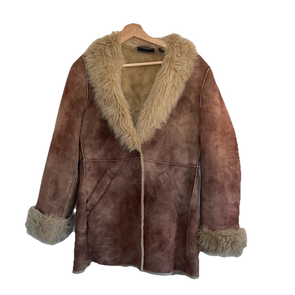 Outbrook Womens Y2K Penny Lane Jacket Sz L Faux Suede Fur Hippie 70s Boho‎ Brown